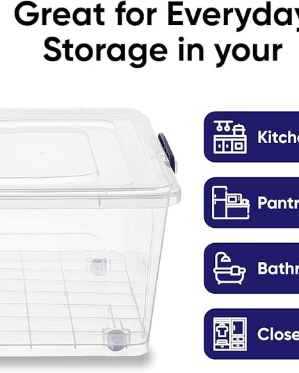 Superio Storage Bins with Lids, Clear Plastic Containers for Organizing, Stackable Totes, BPA Free, Odor Free, Organizer Boxes for Home, and Dorm (4 Pack, 60 Quart)