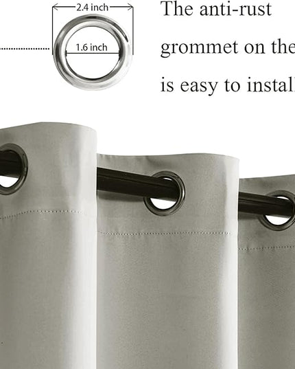 JIUZHEN Silver Grey Blackout Curtains with Tiebacks Thermal Insulated, Light Blocking and Noise Reducing Grommet Curtains for and Living Room, Set of 2 Window Curtain Panels, 70 x 96 Inch Length