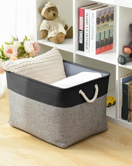 TheWarmHome Organization and Storage Basket for Shelves - 20x16x14 inch Jumbo 3 Pack Collapsible Storage Bins for Organizing, Fabric Storage Cubes for Organizer Gift Toy Closet (Black & Grey)
