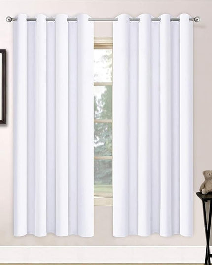 Yakamok Thermal Insulated Curtains Solid Grommet Top Window Curtains for Bedroom, 2 Tie Backs Included(52x72 Inch, Pure White, 2 Panels)