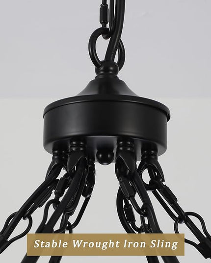 24-Light Black Wagon Wheel Chandelier for Living Room 52 Inch Farmhouse Chandeliers Large Round High Ceilings Light Fixtures for Entryway Dining Room Foyer Kitchen Island