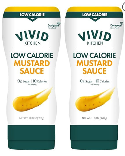 VIVID KITCHEN Low-Calorie Mustard Sauce - 2 Pack - Low Sugar, 10 Cal/Serving - Allulose Sweetened, No Preservatives or MSG - Easy Squeeze Bottle - Healthy, Flavorful Mustard for Sandwiches, Dressings, Marinades & More