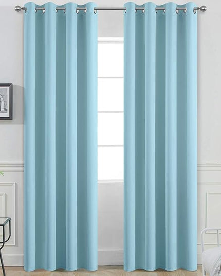 Yakamok Blackout Curtains for Bedroom,Thermal Insulated Grommet Top Drapes for Living Room,Sky Blue,52x84 Inch, 2 Panels