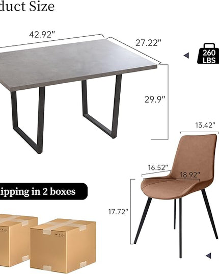 5 Piece Dining Table Set, 42.9 Inch Modern Kitchen Dining Table and Leather Dining Chairs for Kitchen Dining Room (Table + 4 Brown Chairs)