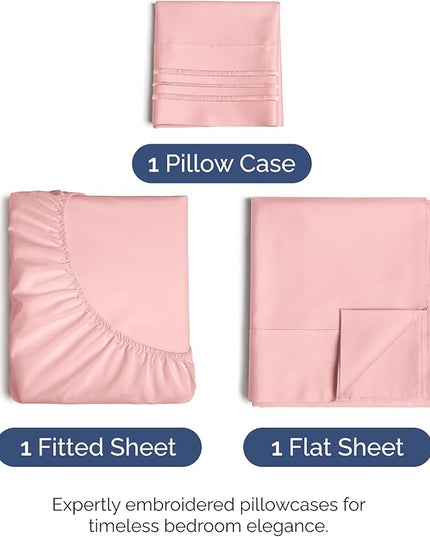 Twin Size 3 Piece Sheet Set - Comfy Breathable & Cooling Bed Sheets Set - Hotel Luxury Bedding for Women, Men, Kids, Teens, Boys & Girls - Deep Pockets, Ultra-Soft, Wrinkle Free - Oeko-Tex - Baby Pink