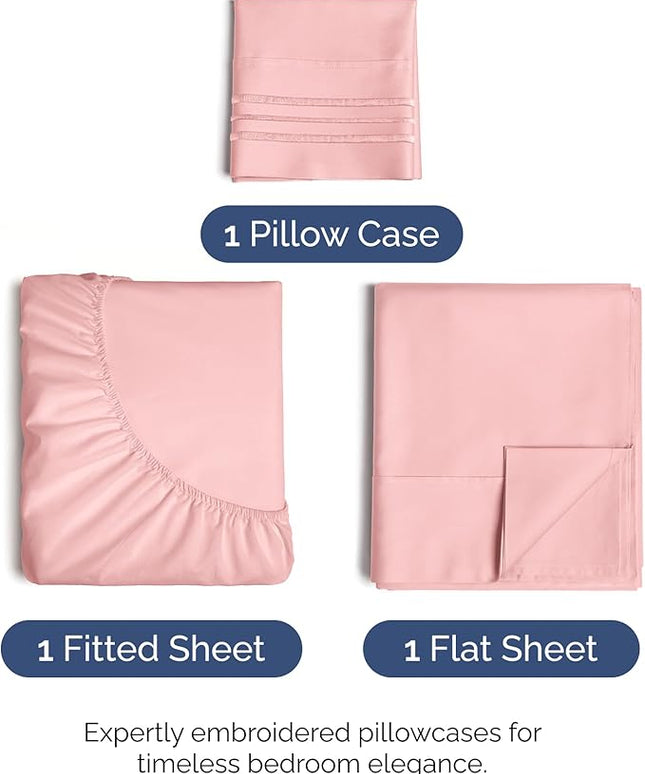 Twin Size 3 Piece Sheet Set - Comfy Breathable & Cooling Bed Sheets Set - Hotel Luxury Bedding for Women, Men, Kids, Teens, Boys & Girls - Deep Pockets, Ultra-Soft, Wrinkle Free - Oeko-Tex - Baby Pink