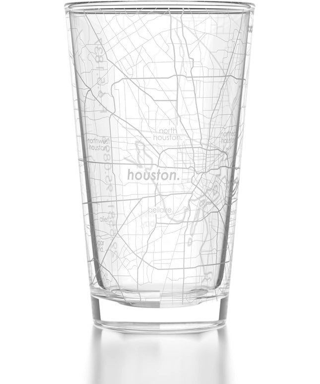 Well Told Engraved Houston Texas Map Pint Glass, Etched Beer Gift (16 oz, Clear) City Map Pint, Custom City Glassware, Gifts For Beer Lovers