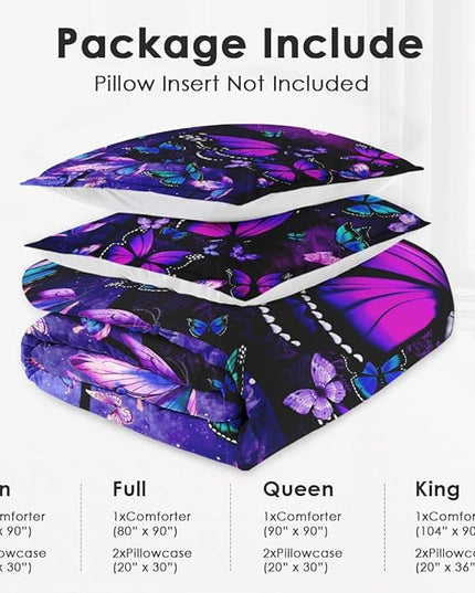 Twin Size Comforter Set with Pillowcase, Summer Tropical Purple Butterfly 2 Pcs Bedding for Kids and Adults, Vintage Spring Galaxy Space Soft Comforter Set for Bedroom Bed Decor
