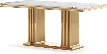 HomVent 68.11'' Faux Marble Dining Table Set for 6, Modern Rectangle Kitchen Table Set with Faux Marble Table Top & Stainless Steel Base