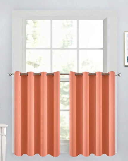Yakamok 36 Inch Short Blackout Curtains Panels with Grommets, Room Darkening Light Blocking Window Drapes for Kitchen Bathroom,52W x 36L Inches, Coral, 2 Panels