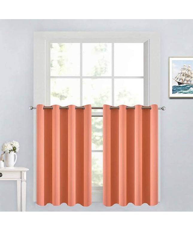 Yakamok 36 Inch Short Blackout Curtains Panels with Grommets, Room Darkening Light Blocking Window Drapes for Kitchen Bathroom,52W x 36L Inches, Coral, 2 Panels