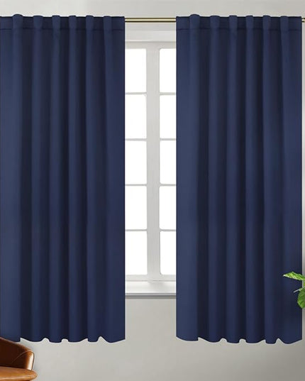 BGment Rod Pocket and Back Tab Blackout Curtains for Bedroom - Thermal Insulated Room Darkening Curtains for Living Room, 2 Window Curtain Panels (52 x 63 Inch, Navy Blue)