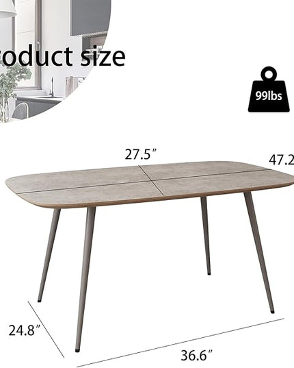 47.2'' Modern Farmhouse Dining Table, Wooden Rectangular Dining Table with Metal Legs for 4-6 People for Dining Room, Kitchen, Living Room (Gray Table, 47.2")