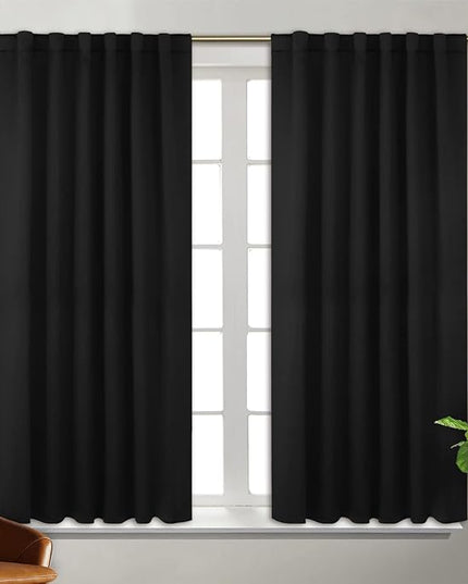 BGment Rod Pocket and Back Tab Blackout Curtains for Bedroom - Thermal Insulated Room Darkening Curtains for Living Room, Set of 2 Panels (52 x 45 Inch, Black)