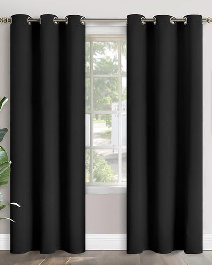 YoungsTex Blackout Curtains 84 Inches Long 2 Panels Set for Bedroom - Thermal Black Out Drapes with Grommet Insulated Room Darkening Window Treatments for Living Room, Black, 42 X 84 Inch