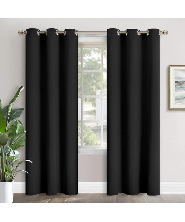 YoungsTex Blackout Curtains 84 Inches Long 2 Panels Set for Bedroom - Thermal Black Out Drapes with Grommet Insulated Room Darkening Window Treatments for Living Room, Black, 42 X 84 Inch