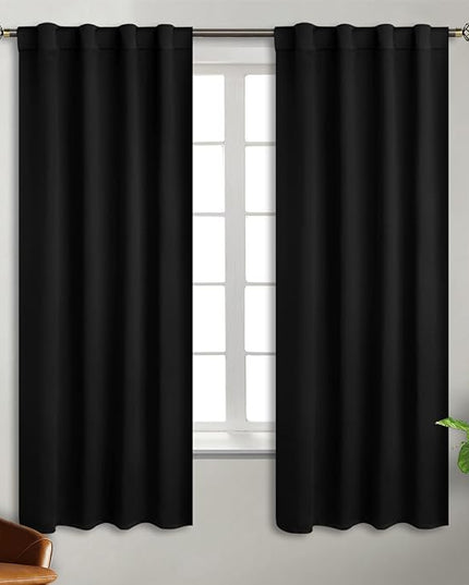 BGment Black Curtains 63 inch for Bedroom - Rod Pocket and Back Tab Blackout Curtains Thermal Insulated Room Darkening Curtains for Living Room, 2 Window Curtain Panels (38 x 63 Inch, Black)