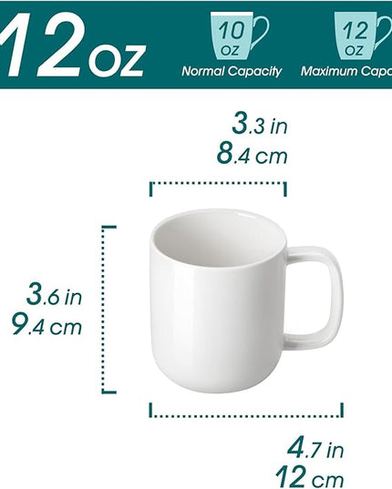 vancasso Porcelain Coffee Mugs Set, 12 oz Ceramic Coffee Cups for Latte Hot Tea Cappuccino Cocoa Milk Cups Set of 6, Dishwasher & Microwave Safe, White