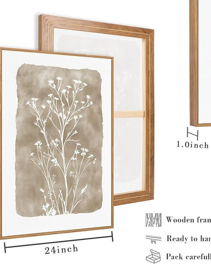 ANHUIB Extra Large Beige Floral Wall Art 24x36 Inch Neutral Floral Wall Decor Vintage Flower Artwork for Living Room Bedroom Office Set of 3