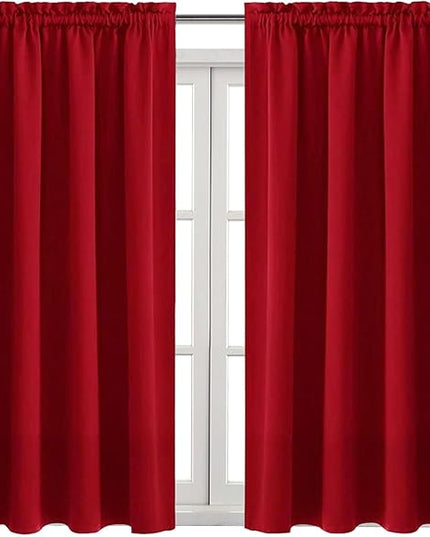 DWCN Christmas Blackout Curtains Room Darkening Thermal Insulated Bedroom Curtains Window Curtain Panels, 52 x 45 inches Long, Set of 2 Red Rod Pocket Drapes