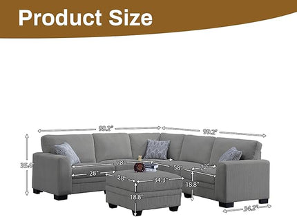 Legend Vansen Oversized Modular Sectional Sofa,6 Seat U Shaped Couch with Ottoman,Corduroy Sofa with Deep Seat,Convertible Large Sectional Couches for Living Room (Grey, L-6)