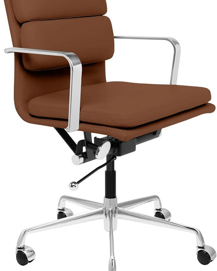 Laura Davidson Furniture SOHO II Padded Management Office Chair - Mid Back Desk Chair with Arm Rest, Swivel & Cushion Availability, Made of Faux Leather, Brown, Computer Chair