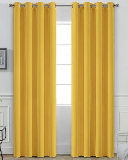 Yakamok Grommet Room Darkening Soft Thermal Insulated Mustard Yellow Blackout Curtains Window Panels for Bedroom, Width 52 Inch by Length 96 Inch, Two Curtain Panels