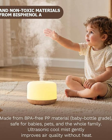 500ml Premium Essential Oil Diffuser,Quiet 4-in-1 Ultrasonic Aromatherapy Humidifier,7 Color LED Lights,with Adjustable Automatic Timer Off Function and Spray Mode. (Light Woodgrain, Basic Edition)