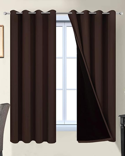 Yakamok Blackout Curtains 63 Inches Long,Blackout Curtain Panels for Bedroom, 2 Thick Layers Grommet Top Thermal Insulated Drapes with Black Liner for Living Room(52Wx63L, Chocolate Brown, 2 Panels)