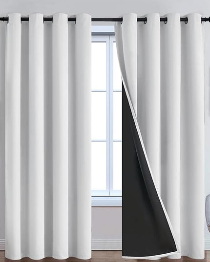 Yakamok 100% Blackout Curtains 96 Inches Long, 2 Thick Layers Heat and Full Light Blocking Soft Thermal Insulated Drapes for Bedroom(52" Wide Each Panel, Greyish White, 2 Panels)