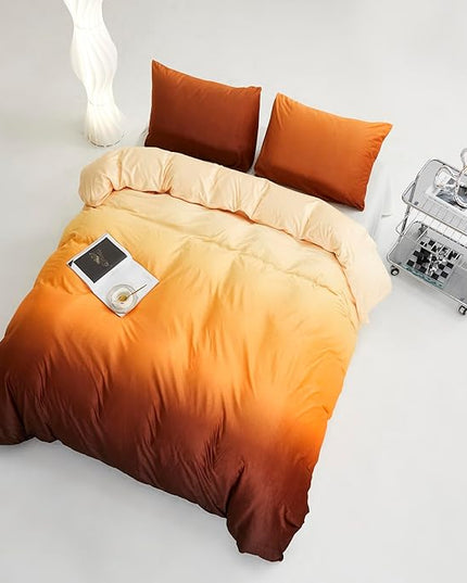 CLOTHKNOW Dark Orange Fluffy Queen Comforter Set Velvet Bedding Comforter Sets Dark Yellow Queen Comforter Soft Caramel Comforter Sets Queen