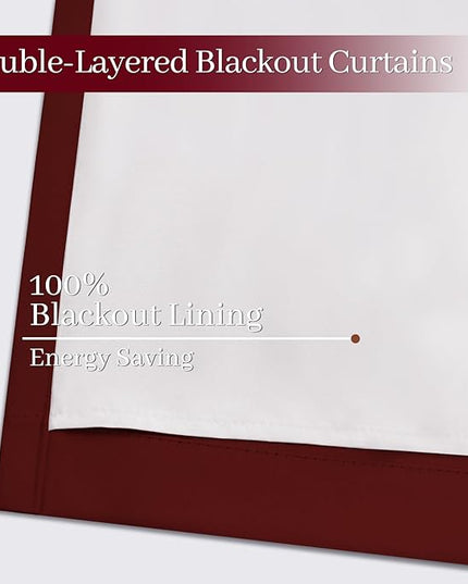 Yakamok Room Darkening 100% Blackout Curtains Grommet Window Treatments with 2 Thick Layers-Burgundy Red Thermal Insulated Drapes Set of 2 Panels for Bedroom Living Room 52 Inches by 72 Inches Length