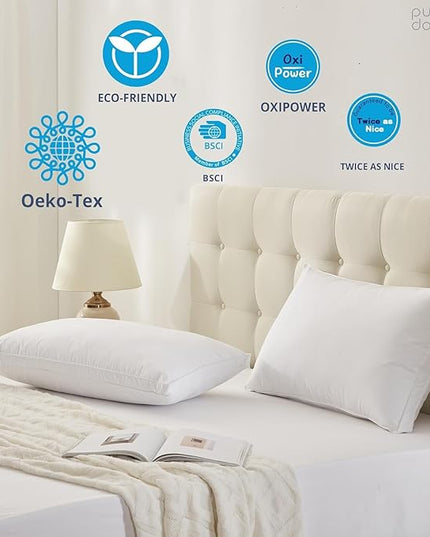 puredown® Goose Feather Down Pillows, Gusseted Bed Pillows for Sleeping 100% Cotton Cover, Set of 2 Standard Size