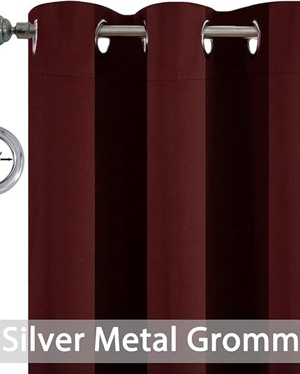 Yakamok 63 Inch Length Burgundy Red Blackout Curtains for Bedroom 63 Inch Length, Thermal Insulated Room Darkening Grommet Top Window Drapes for Living Room,42W x 63L,2 Panels