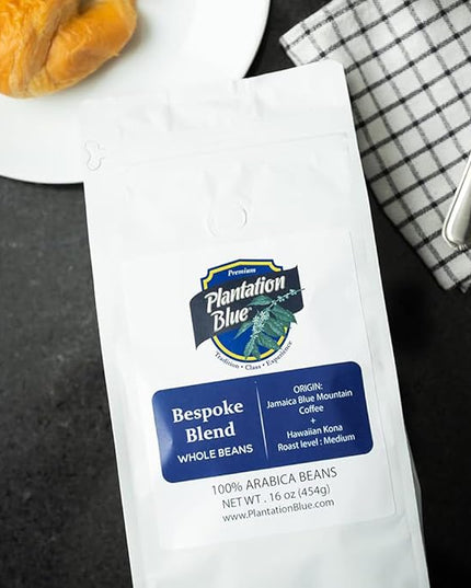 Plantation Blue Bespoke Blend of Blue Mountain and Hawaiian Kona Coffee Whole Beans (1lb)
