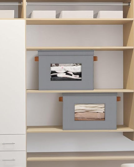 Univivi Storage Bins with Lids Collapsible Foldable Closet Storage Boxes for Clothes [3-Pack] Containers boxes with Handles Closet Storage for Home, Office, Bedroom (Grey,17" x 12"x 12")