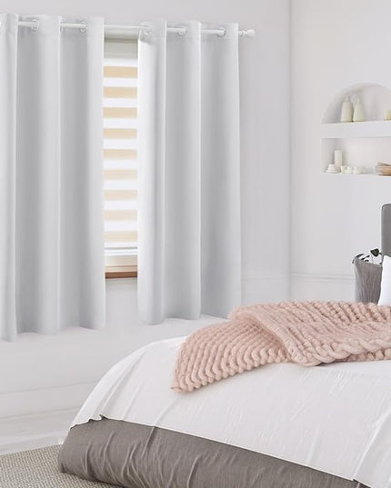HOMEIDEAS Greyish White Kitchen Blackout Short Curtain Panels for Bedroom, Thermal Insulated Grommet Top Blackout Drapes (2 Panels, W38 x L45)