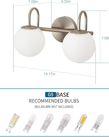 Modern Bathroom Vanity Light Fixtures Brushed Nickel 2 Lights Milk White Globe Glass Shade Modern Wall Sconce Lights Vanity Lights Over Mirror(Exclude G9 Bulb)