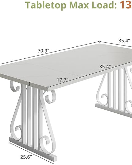 Dining Table for 4-6 People, 70.87'' Rectangular Dinner Table Modern Artistic Openwork Metal Legs for Dining Room, Kitchen, Living Room