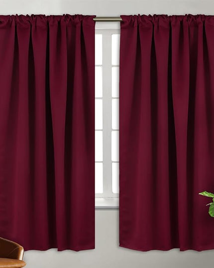 BGment Rod Pocket and Back Tab Blackout Curtains for Bedroom - Christmas Curtains Thermal Insulated Room Darkening Drapes for Living Room, 2 Window Curtain Panels (42 x 72 Inch, Burgundy Red)