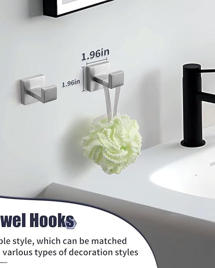 Bathroom Accessories Towel Bar Set: 20 Pieces Brushed Nickel Square Bathroom Hardware SUS304 Stainless Steel - Wall Mounted Towel Rack&Toilet Paper Holder&Towel Ring and Towel Hook