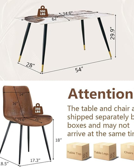 Modern Dining Table Set for 4, 62'' Sintered Stone Dining Table with 4 Chairs, Easy to Assemble