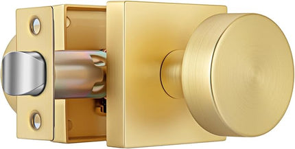 Gold Door Knobs Interior, Heavy Duty Passage Door Knob, Brushed Gold Closet Door Knob for Hall, Zinc Alloy Square DoorKnob (1 Pack)
