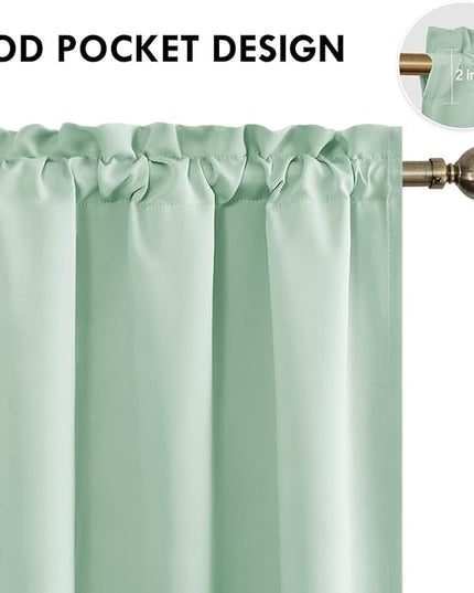 DWCN Blackout Curtains Room Darkening Thermal Insulated Bedroom Curtains Window Curtain Panels, 42 x 63 inches Long, Set of 2 Light Green Rod Pocket Drapes