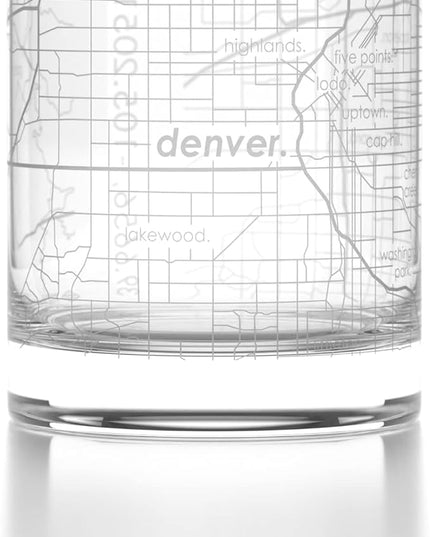 Well Told Engraved Denver Colorado Map Rocks Glass, Old Fashioned Whiskey Glass (11 oz, Clear) Etched Whiskey Glass, Gifts For Whiskey Lovers