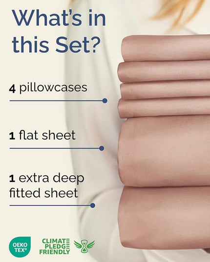 Extra Deep Queen Sheet Set - 6 Piece Breathable and Cooling Sheets - Hotel Luxury Bed Sheets Set - Easy & Secure Fit - Soft, Wrinkle Free and Comfy Sheets Set - Mauve Sheet Set with Extra Deep Pockets
