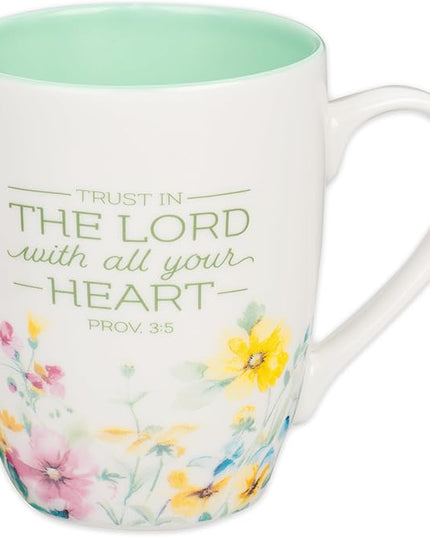Christian Art Gifts Inspirational Ceramic Coffee & Tea Scripture Mug for Women: Trust in the Lord Encouraging Bible Verse, Microwave & Dishwasher Safe Lead-free, Multicolor Floral, Light Green, 12 oz.