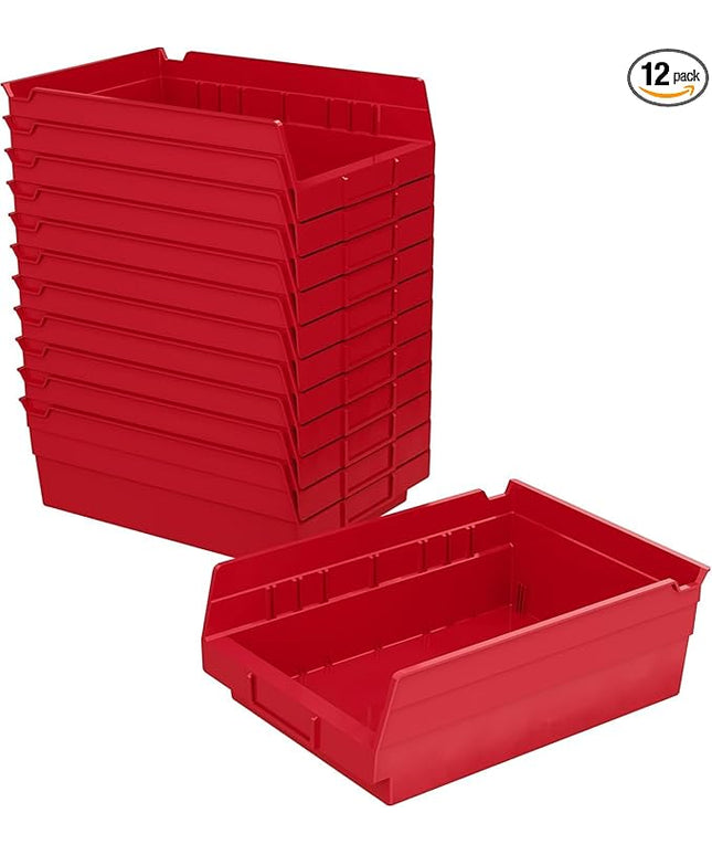 Akro-Mils - 30150RED 30150 Plastic Nesting Shelf Bin Box, (12-Inch x 8-Inch x 4-Inch), Red, (12-Pack)