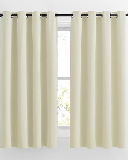 NICETOWN Bedroom Curtains Room Darkening Draperies - Grommet Top Beige Thermal Insulated Energy Saving Privacy Drapes for Apartment/Home Office, 2 Panels, W52 x L63
