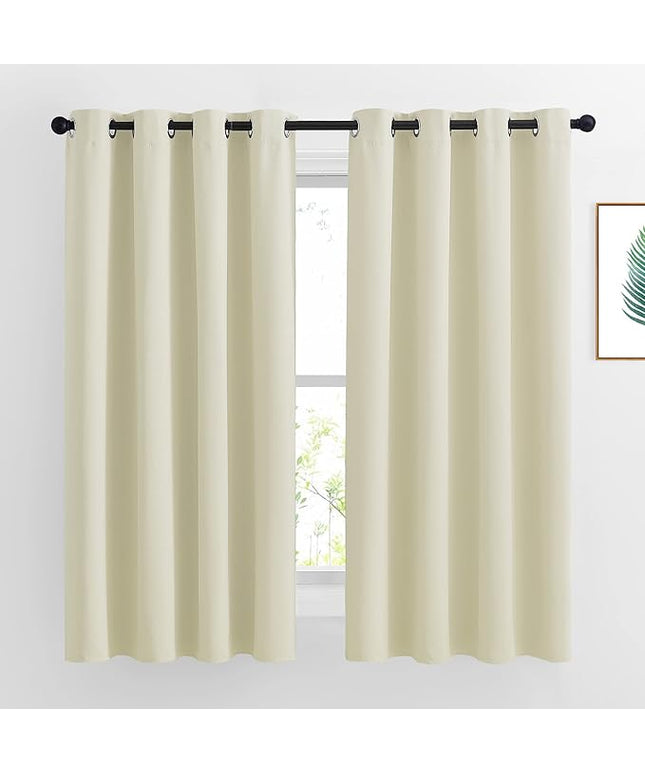 NICETOWN Bedroom Curtains Room Darkening Draperies - Grommet Top Beige Thermal Insulated Energy Saving Privacy Drapes for Apartment/Home Office, 2 Panels, W52 x L63